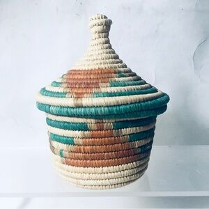 Coiled Mini Tagine Basket Moroccan Thai Cameroon Cream Green Olive Tan Orange